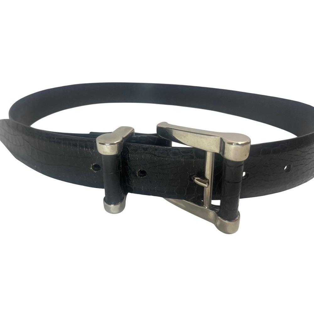 VTG Carlisle Black Reptile Design Leather Belt W/ Leather & Silver Buckle Small - Picture 4 of 7